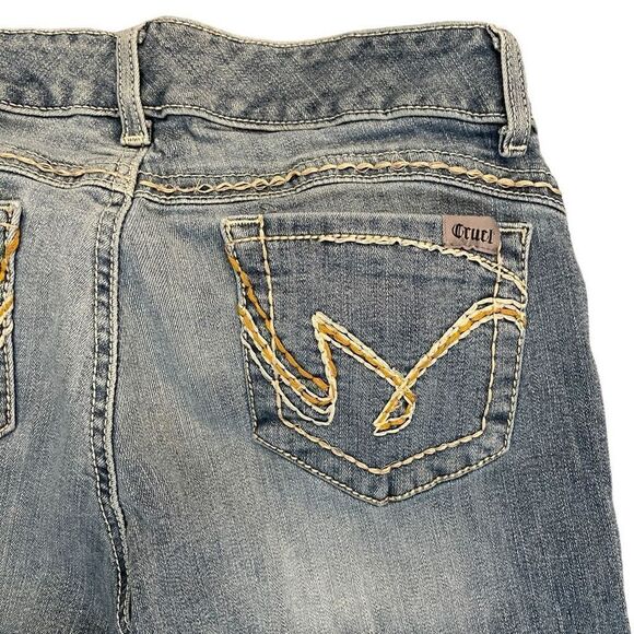 Cruel Womens Mackenna Denim Jeans Low Rise Bootcut Faded Blue Wash Flared 9 Long - Picture 1 of 9